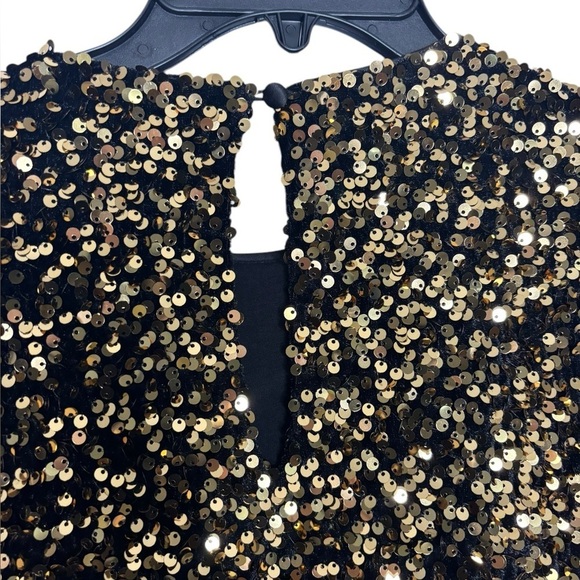 NWT Alex Marie Lia Gold Sequins Embroidered Crew Neck Short Sleeve Blouse Size S - Picture 5 of 11